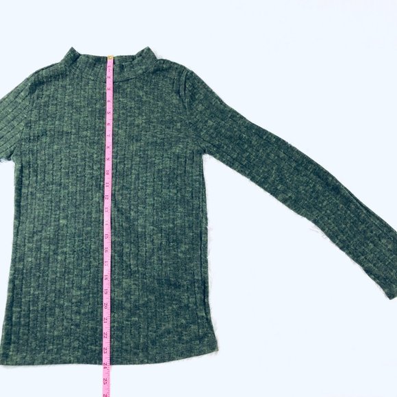 Green Sweater Top Mock Neck Ribbed Juniors L - Picture 3 of 6